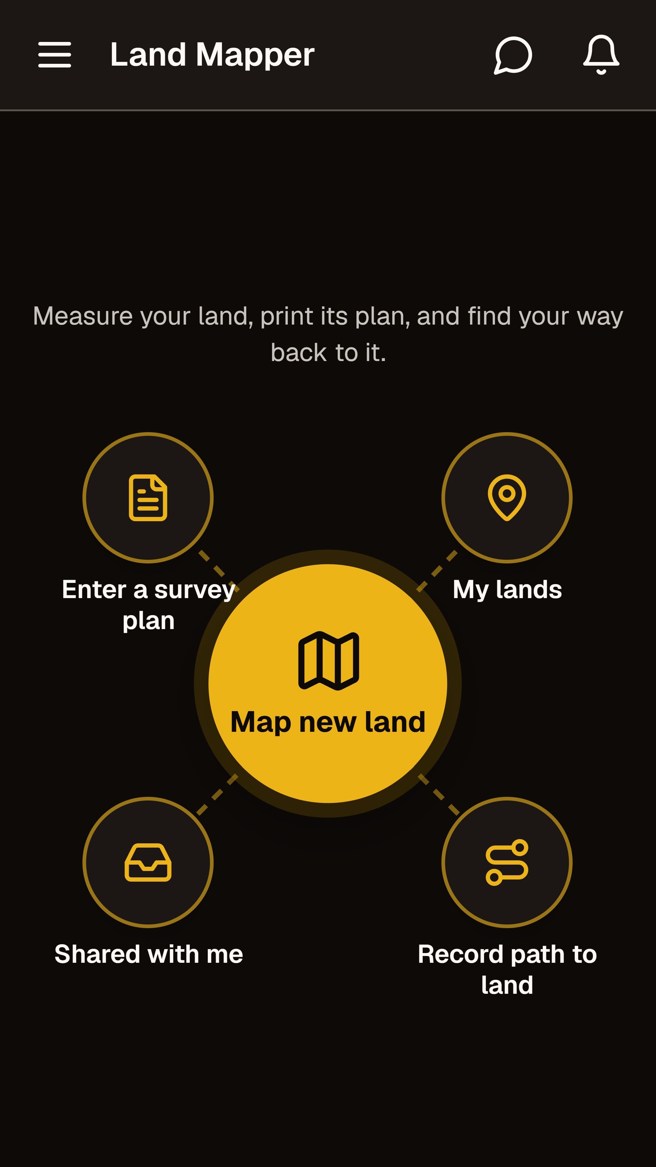 Land Mapper: Home screen