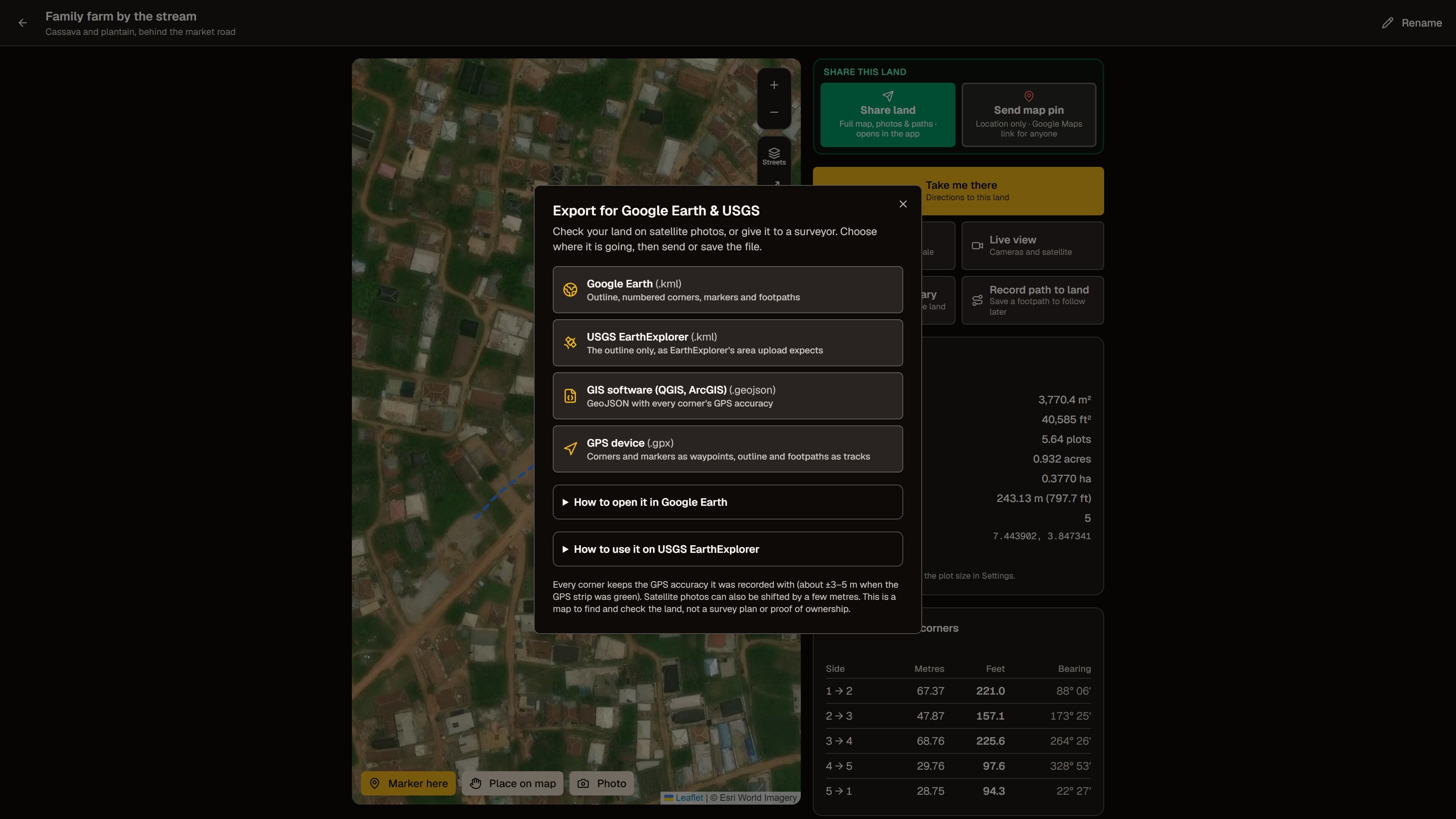 Land Mapper: Desktop view with satellite layers